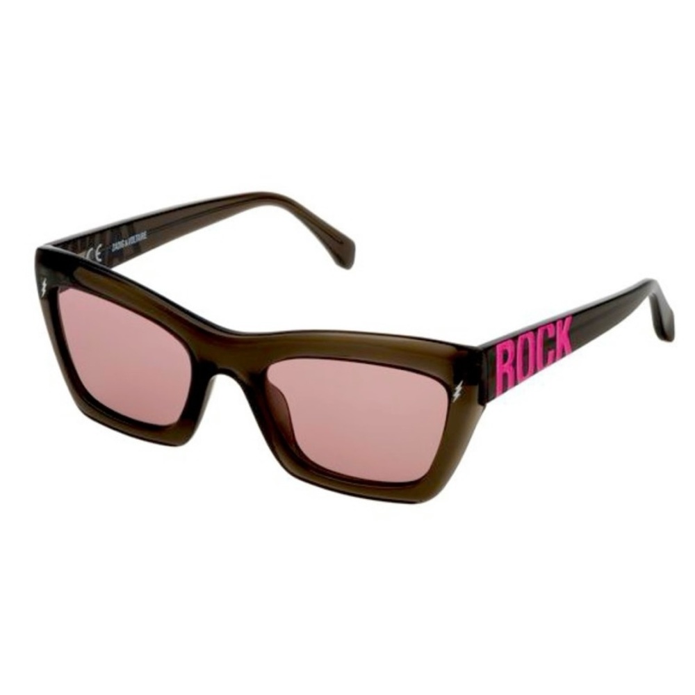 Zadig & Voltaire Black Sunglasses with Pink Lenses and Pink 'ROCK' Temple